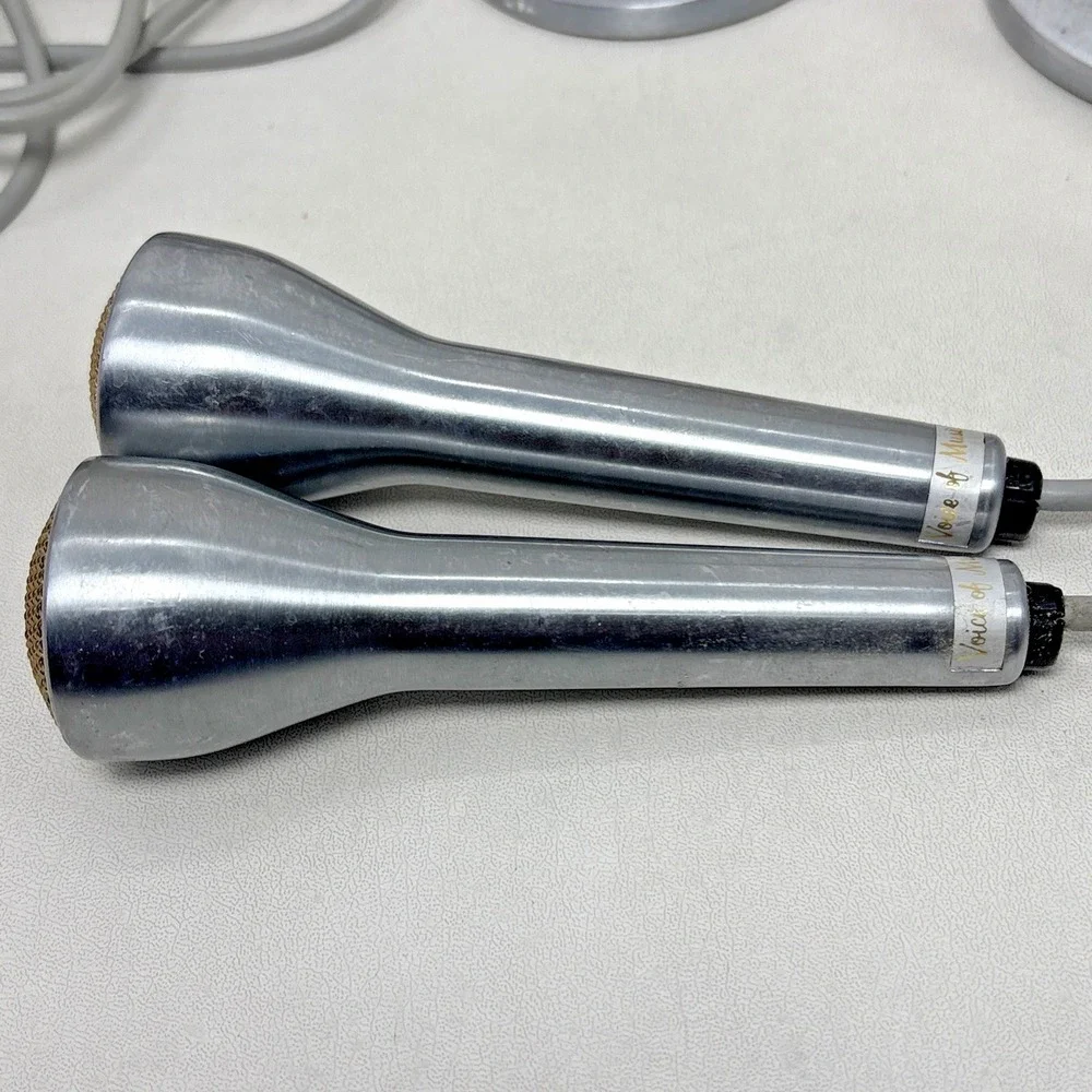 SONOTONE CM-10A 2 Microphones With Stands Vintage 1960s Silver Works Rare